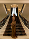 Vintage Gold Satin Prom Dress with Spaghetti Straps Elegant Knotted Waist,WGP2196