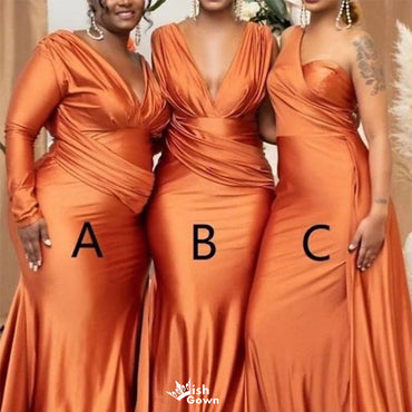 Simple Orange Mismatched Sleeveless Mermaid Long Bridesmaid Dresses Online, WGM431