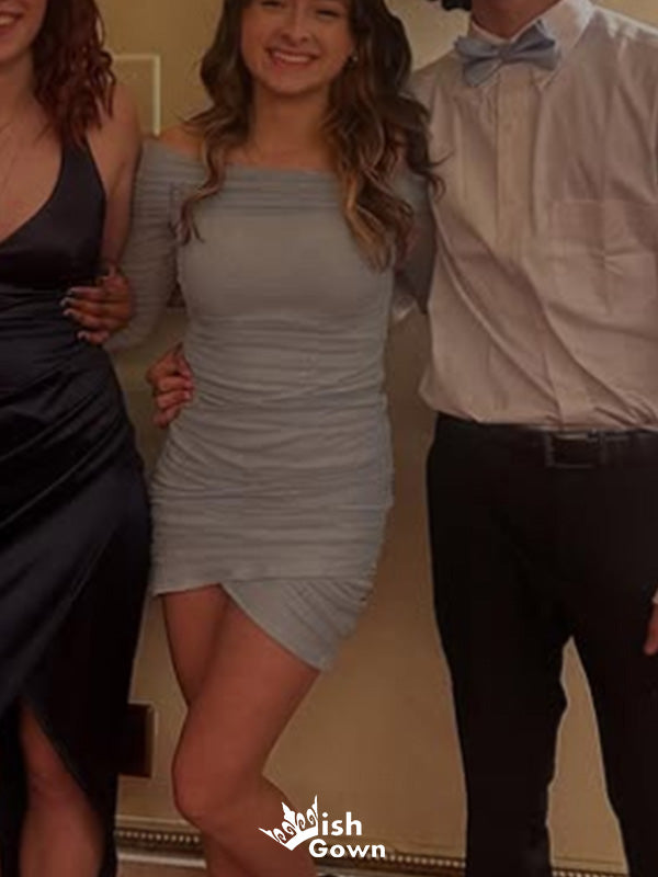 Casual Off-shoulder Sheath Short Mini Homecoming Dress,EPT541