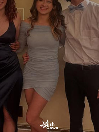 Casual Off-shoulder Sheath Short Mini Homecoming Dress,EPT541