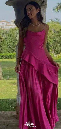 Elegant Spaghetti Strap A-line Long Prom Dress Ideas, Evening Party Dresses,WGP1703