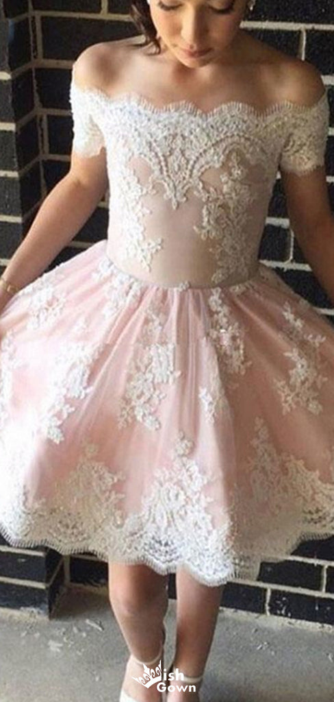 Elegant Off-shoulder Lace A-line Short Mini Homecoming Dress,EPT552