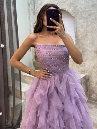 Elegant Purple Strapless A-Line Long Sleeveless Long Party Prom Dresses,Evening Dress Online, WGP781
