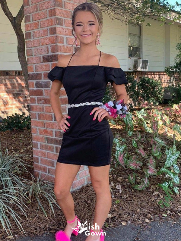 Casual One-shoulder Spaghetti Strap Sheath Short Mini Homecoming Dress,EPT563