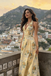 Fancy Floral Print Halter Prom Dress Yellow Corset Style A-Line Maxi Gown,WGP2218