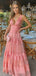 Elegant Pink V-Neck A-Line Long Prom Dress Ideas, Evening Party Dresses,WGP1849