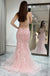Beautiful Pink Floral Applique V-Neck Prom Dress Sheer Bodice Tulle Mermaid Gowns,WGP2181
