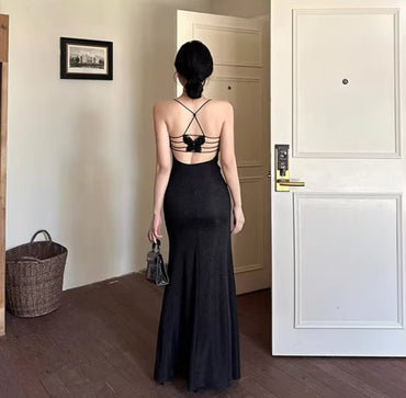 Sexy Black Spaghetti Strap Mermaid Side Slit Lace Long Prom Dress Ideas, Evening Party Dresses  , WGP1577