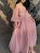 Elegant Pink Off-Shoulder A-Line Long Prom Dress Ideas, Evening Party Dresses,WGP1920