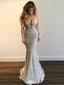 Sexy White V-Neck Mermaid Long Prom Dress Ideas, Evening Party Dresses,WGP1969