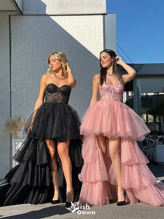 Unique Pink Sweetheart High Low Long Prom Dress Ideas, Evening Party Dresses,WGP1783