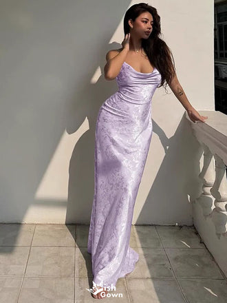 Unique Lavender Spaghetti Strap Mermaid Long Prom Dress Ideas, Evening Party Dresses, WGP1996