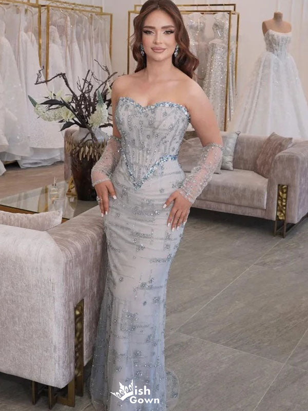 Unique Blue Sequin Sweetheart Sleeveless Mermaid  Long Prom Dress Ideas, Evening Party Dresse,WGP1692