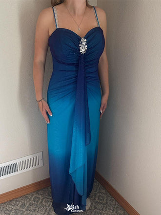 Unique Blue Spaghetti Strap Mermaid Long Prom Dress Ideas, Evening Party Dresses,WGP1723