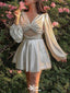 Elegant Long Sleeves V-neck A-line Short Mini Homecoming Dress,EPT566
