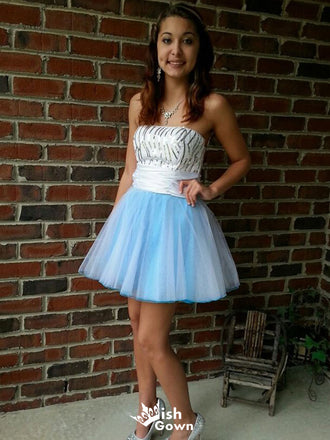 Casual Strapless A-line Short Mini Homecoming Dress,EPT594