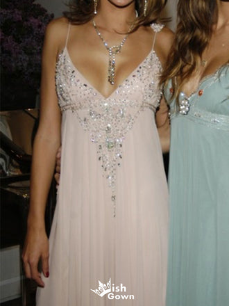 Elegant Spaghetti Strap V-neck A-line Long Prom Dress Ideas, Evening Party Dresses,WGP1757