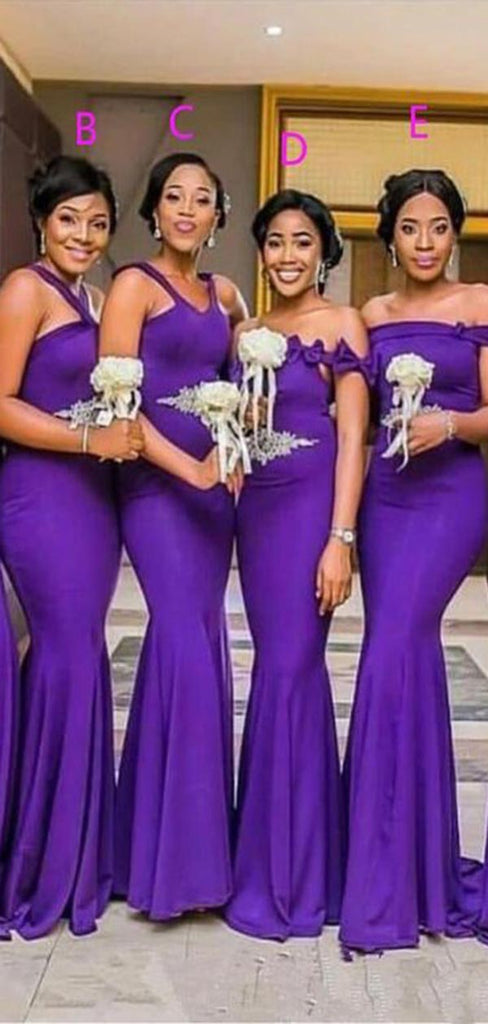 Mismatched Purple Mermaid Sleeveless Popular Cheap Maxi Long Wedding Guest Bridesmaid Dresses,WGM293