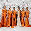 Mismatched Burnt Orange Mermaid Sleeveless Popular Cheap Maxi Long Wedding Guest Bridesmaid Dresses,WGM302