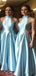 Elegant Blue A-Line Halter Sleeveless  Popular Cheap Maxi Long Wedding Guest Bridesmaid Dresses,WGM216