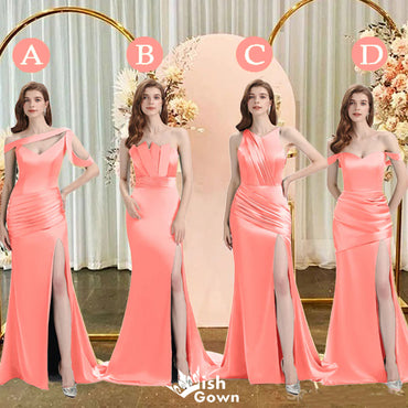 Mismatched Coral Mermaid Side Slit Cheap Long Bridesmaid Dresses Online, WGM138