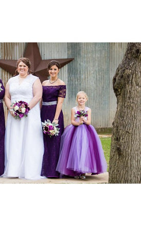 Lovely Purple Sweetheart Cap Shoulder Ball Gown Little Long Flower Girl Dresses, Wedding Flower Girl Dresses, FGD025