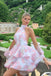 Pretty Halter Backless Floral Print Organza Homecoming Dresses, EPT718
