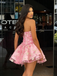 Unique Strapless 3D Floral Applique Tulle Short Homecoming Dress Fancy Graduation Party Gown, EPT719