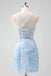 Sexy Blue Spaghetti Strap Sleeveless Mermaid Short Homecoming Dresses For Party , EPT664