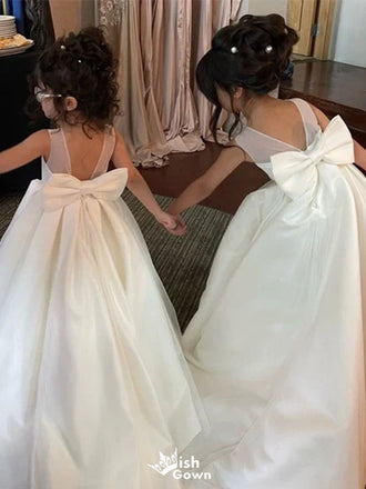 Cute White Jewel Sleeveless Floral Long A-Line Flower Girl Dress,FG028