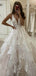 Fancy V-Neck Tiered Tulle A-Line Long Wedding Dresses With Sweep Trailing,WDH187