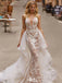 Elegant White Spaghetti Strap Mermaid Long Wedding Dresses With Sweep Trailing,WDH184