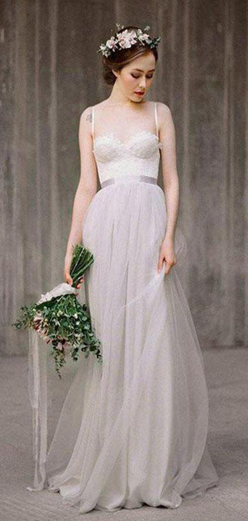 Charming Sweetheart Spaghetti Straps Applique Popular Bridal Long Wedding Dresses, WDH084