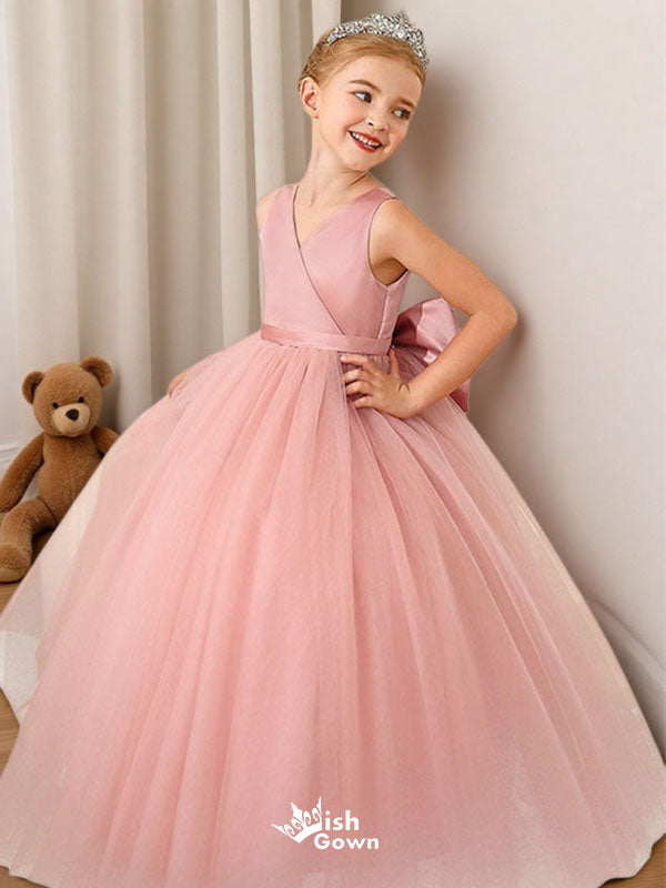 Flower Girls with Bow A-line Princess Gown for Wedding Kids Dress,FGD042