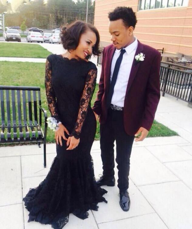 Black Mermaid Lace Long Sleeve Sexy Affordable Long Evening Party Prom Dress, WG269 - Wish Gown