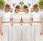2 Pieces Short Sleeves Lace Pretty Long Wedding Bridesmaid Dresses, WG396 - Wish Gown