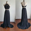 Two Pieces Halter Backless Beading Newest Evening Party Cheap Long Prom Dress, PD0061