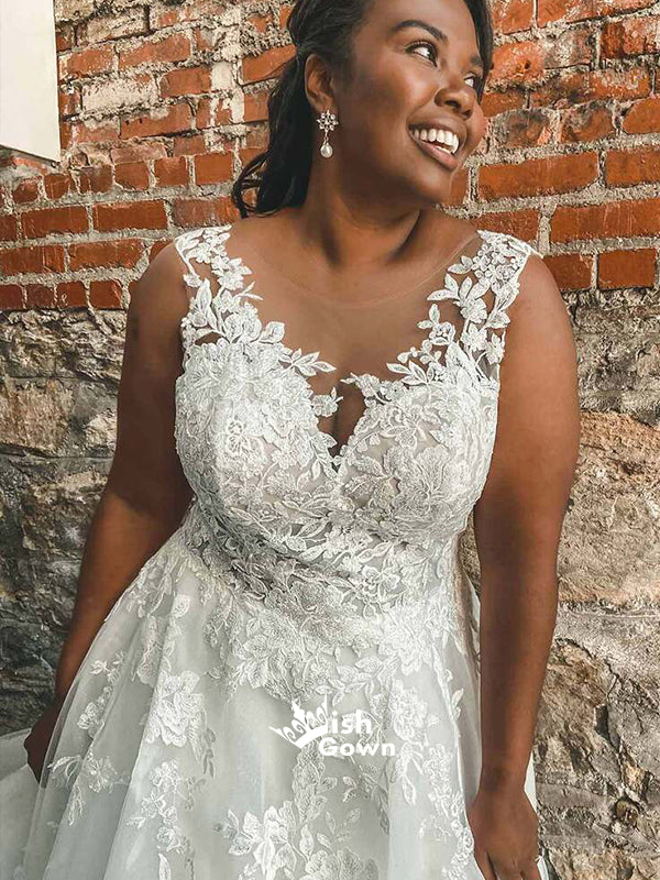 V-neck White Backless Wedding Party Dresses With Appliques, Tulle Bridal Gown, WGB010