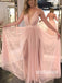Sexy Pink Spaghetti Strap Tulle Split Long Prom Dresses PG1209