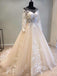 Long Sleeves Tulle Applique Charming Long V Back Bridal Wedding Dress, WG679