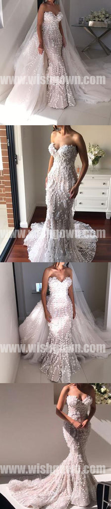 Charming Sweetheart Mermaid Lace Long Bridal Wedding Dresses, BW1514 - Wish Gown
